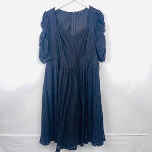Torrid Black Lace A-Line Midi Dress With Puff Sleeves & Back Zipper Size 12